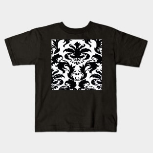 Black and White Victorian Damask Toile Pattern Kids T-Shirt